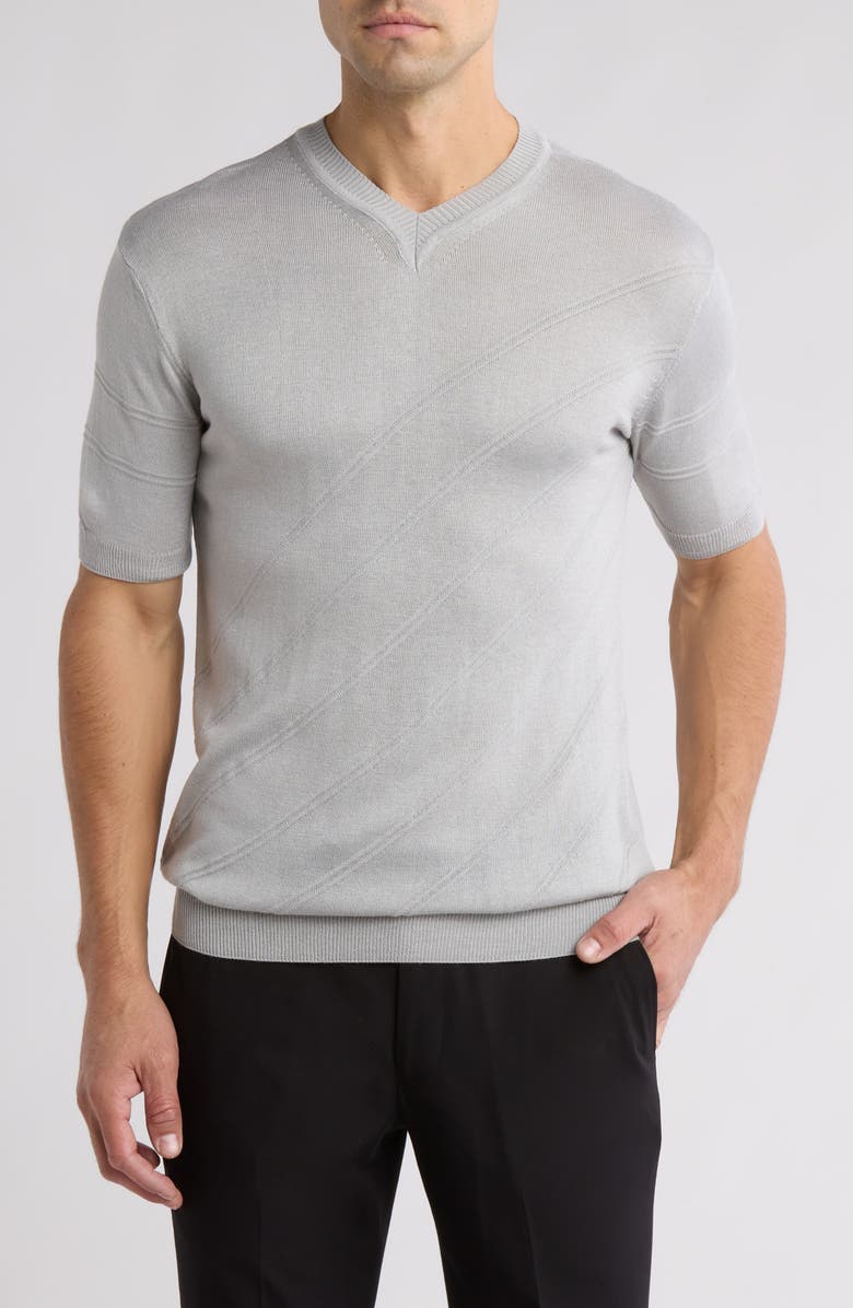 T.R. PREMIUM Short Sleeve Textured V-Neck T-Shirt, Main, color, Grey