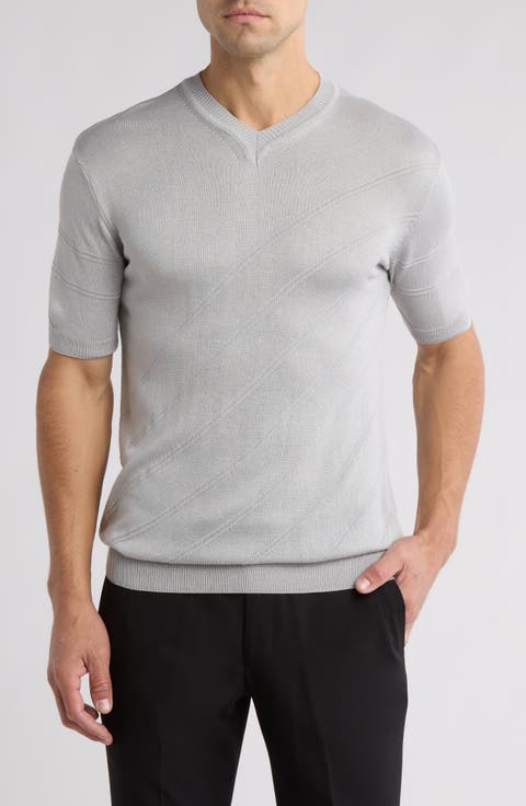 Short Sleeve Textured V-Neck T-Shirt