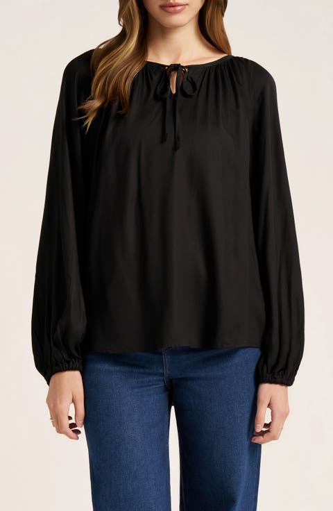 Tie Neck Raglan Sleeve Top