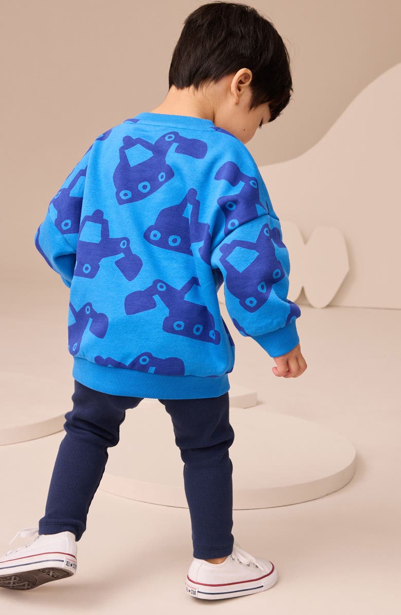 NEXT Kids' Digger Print Sweatshirt & Rib Leggings Set, Alternate, color, Blue Multi