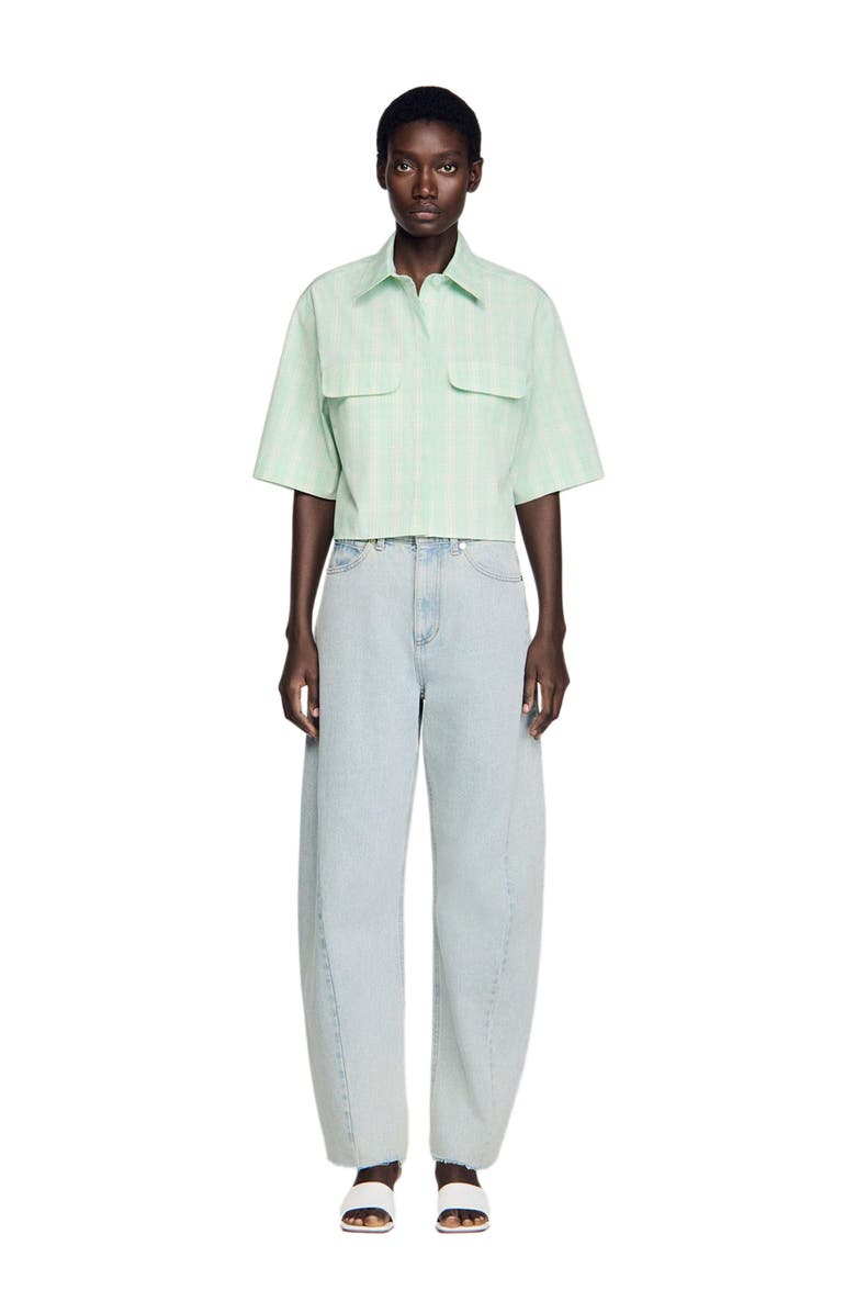 SANDRO Short checked shirt, Alternate, color, Green / Ecru