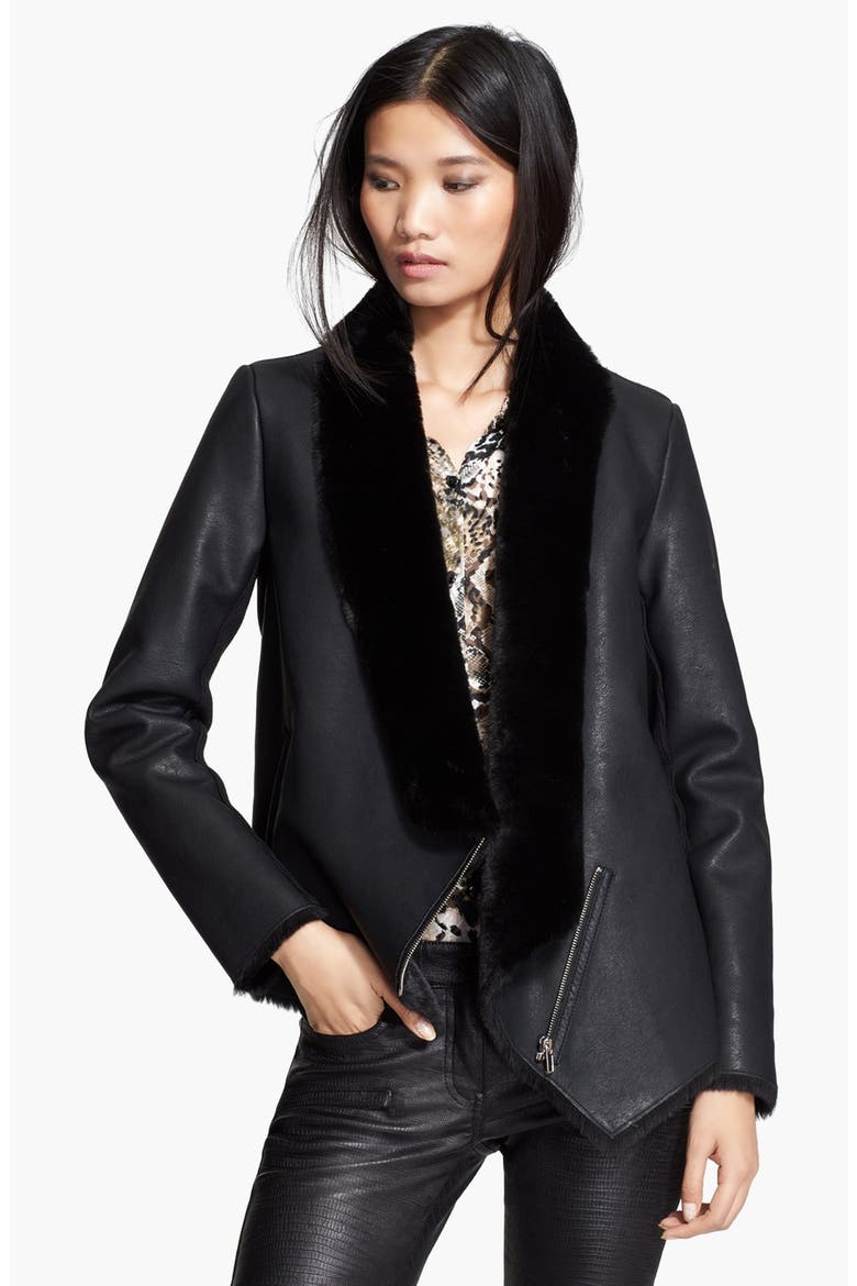 Faux Leather Jacket with Faux Fur, Main, color, BLACK