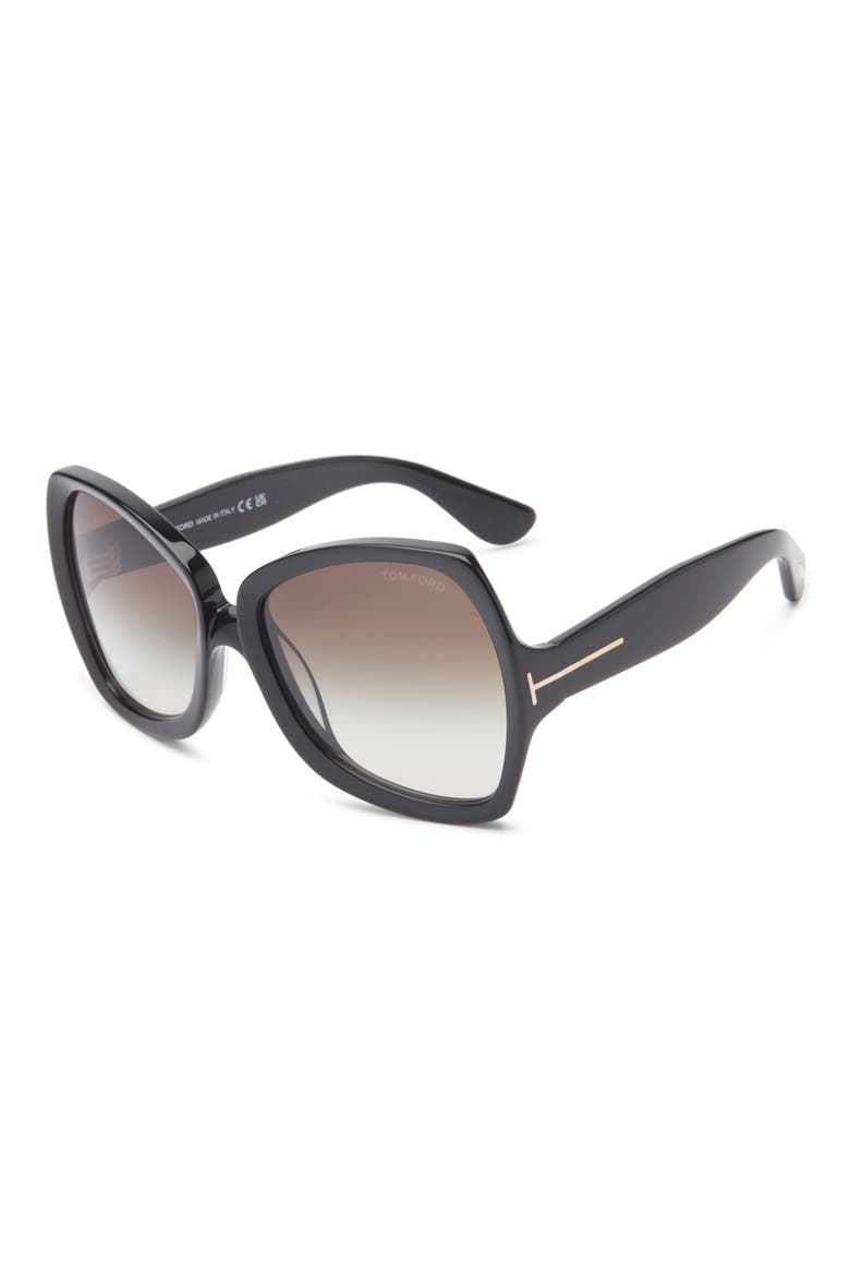 60mm Butterfly Sunglasses, Alternate, color, SHINY BLACK / GRADIENT SMOKE