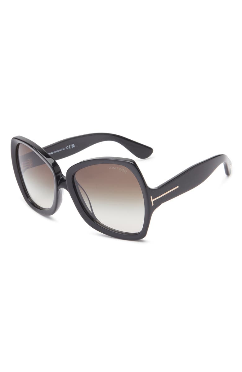 TOM FORD 60mm Butterfly Sunglasses, Alternate, color, Shiny Black / Gradient Smoke