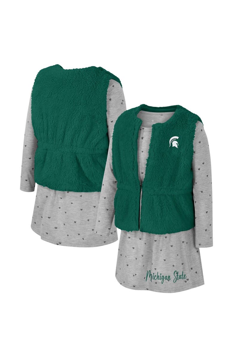 COLOSSEUM Girls Toddler Colosseum Green Michigan State Spartans Meowing Vest & Dress Set, Main, color, Green