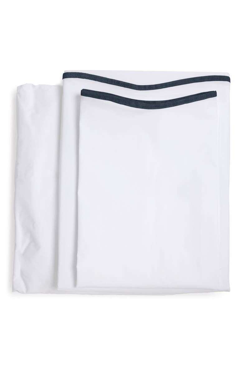 Skylar Set of 2 Cotton Percale Pillowcases, Main, color, WHITE/ NAVY