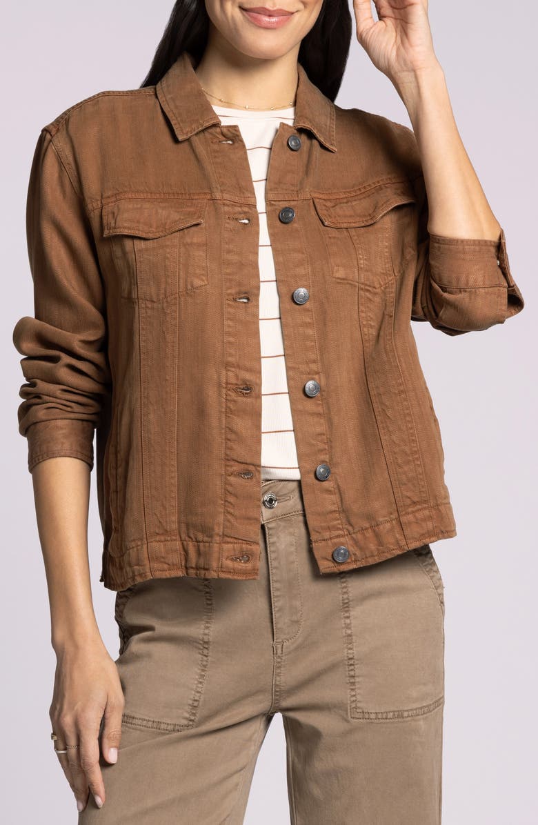 Thread & Supply Jackie Denim Trucker Jacket, Main, color, Toffee