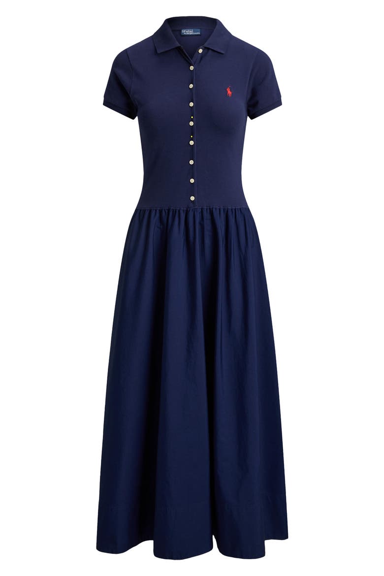 Hybrid Mesh Polo Bodice Dress, Alternate, color, NEWPORT NAVY