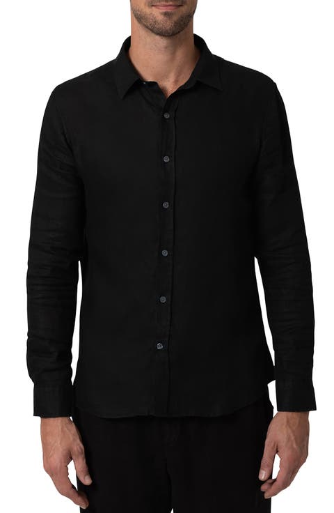 Solid Black Linen Button-Up Shirt
