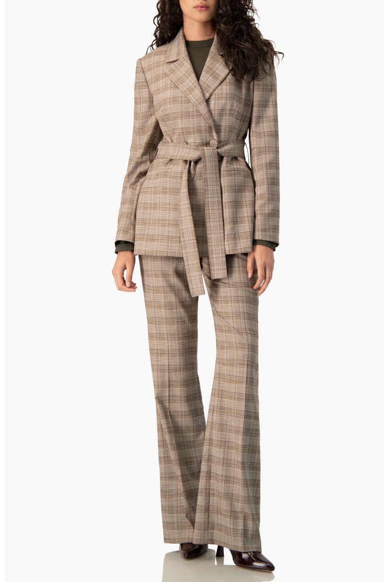 Houndstooth Check Single-Breasted Fitted Long-Line Blazer, Alternate, color, Brown