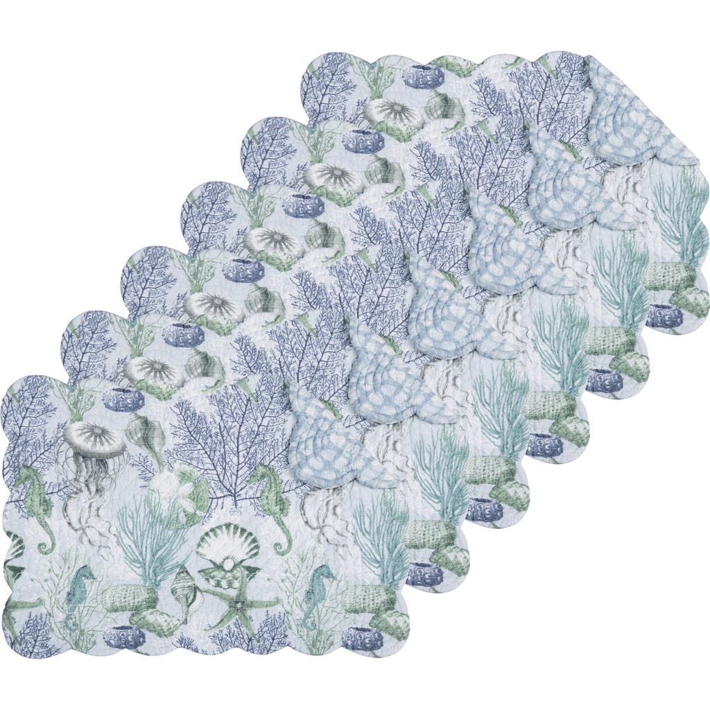 C & F Home C&f Home Shoreline Waters Scalloped Placemats Set Of 6 Nautical Design, 13" X 19" In Blue