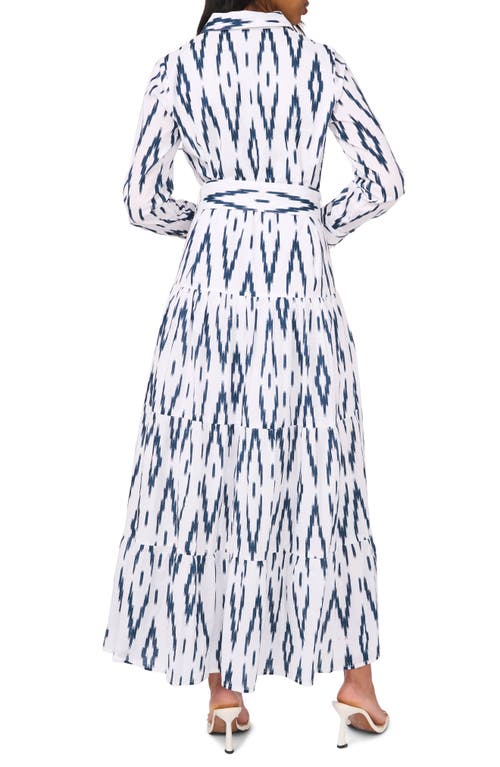 Halogen ® Abstract Print Long Sleeve Tiered Cotton Maxi Shirtdress In Blue