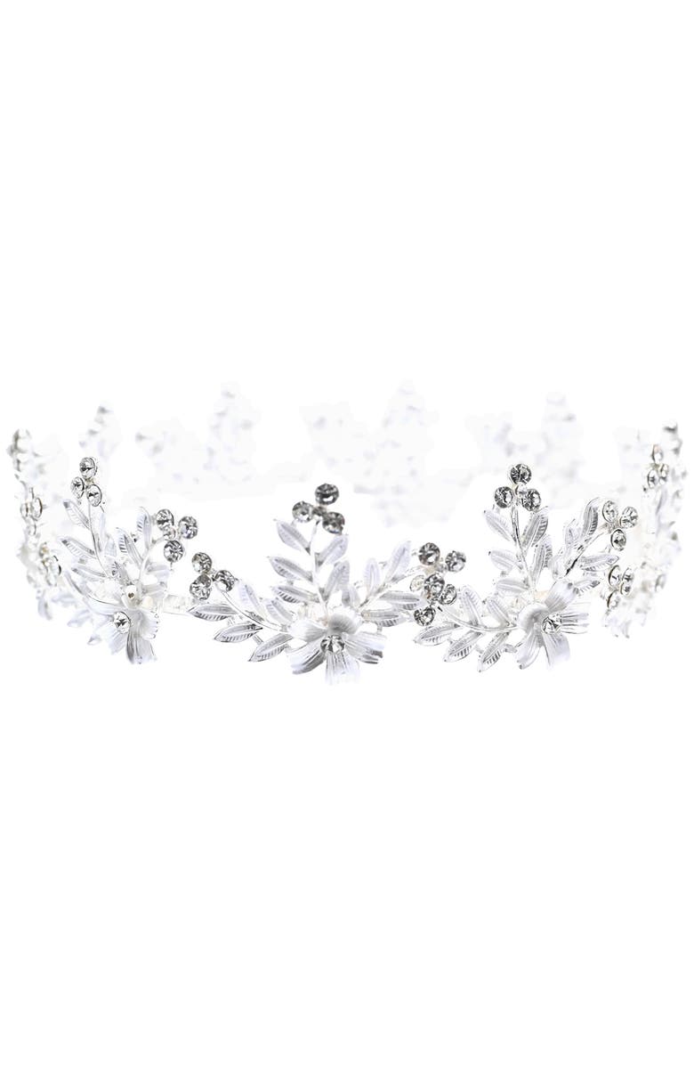 Tulleen Rhinestone Floral Wreath Crown, Main, color, Silver