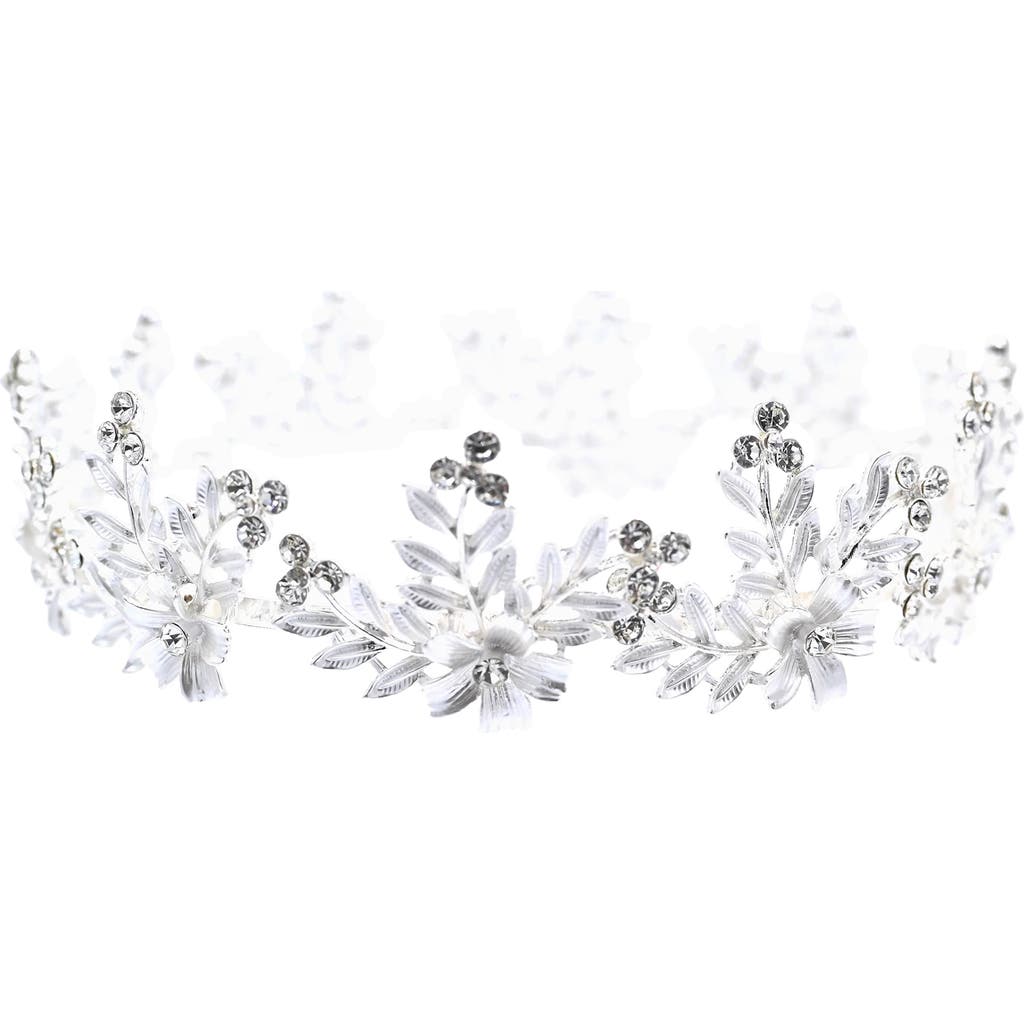 Tulleen Rhinestone Floral Wreath Crown In Silver
