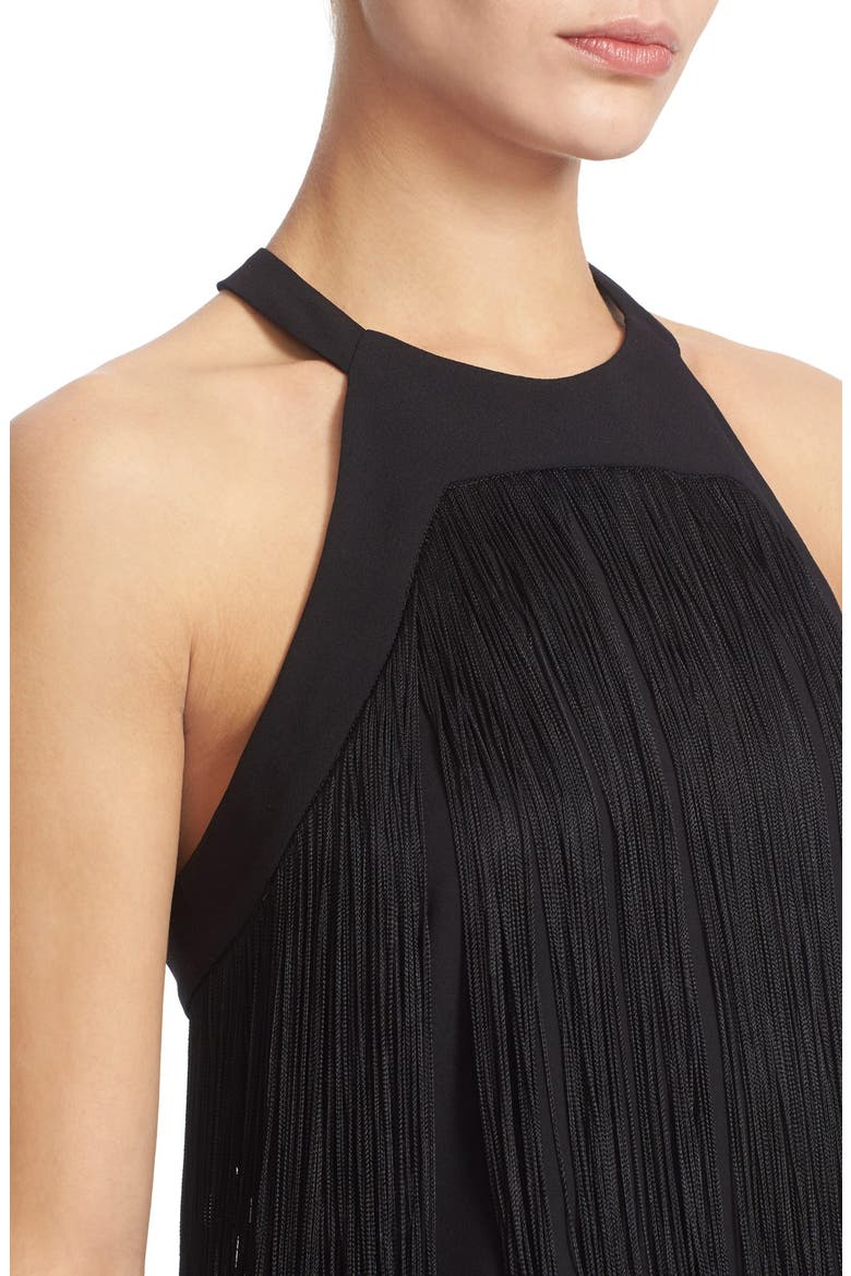 'Retreat' Fringed Halter Top, Alternate, color, BLACK