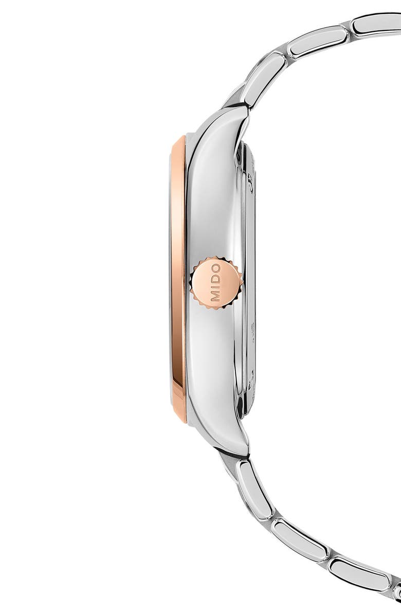 MIDO Belluna Royal Lady Mother-of-Pearl & Diamond Automatic Two-Tone Bracelet Watch, 33mm, Alternate, color, Silver