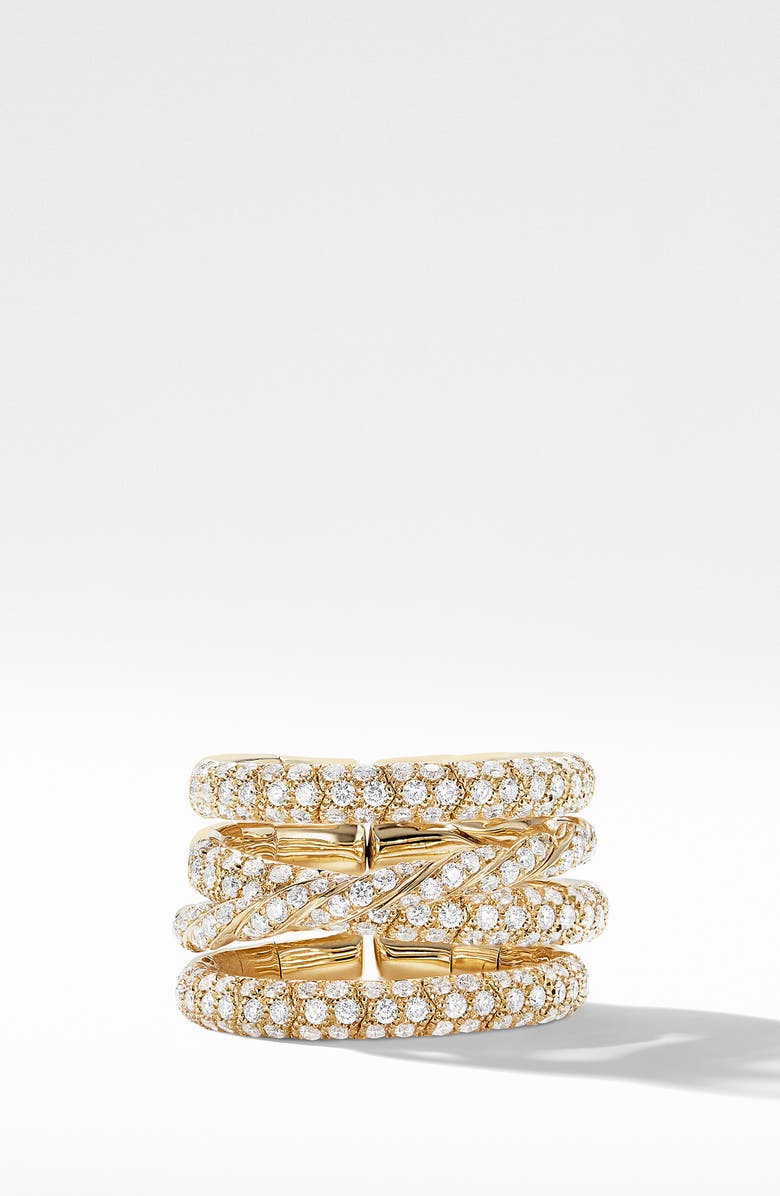 David Yurman Paveflex 4-Row 18K Yellow Gold Ring with Diamonds, Alternate, color, Yellow Gold/ Diamond