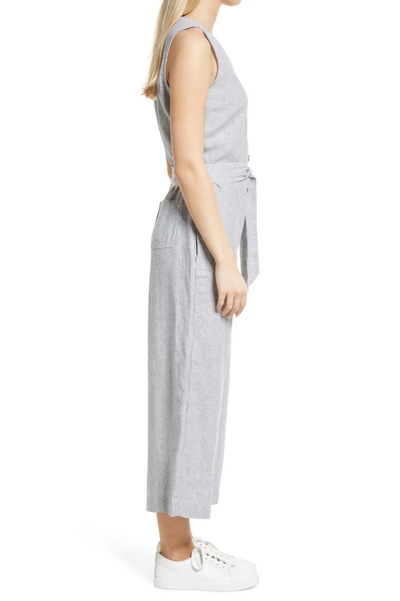 Linen Blend Wide Leg Jumpsuit, Alternate, color, BLUE VINTAGE LEAH STRIPE