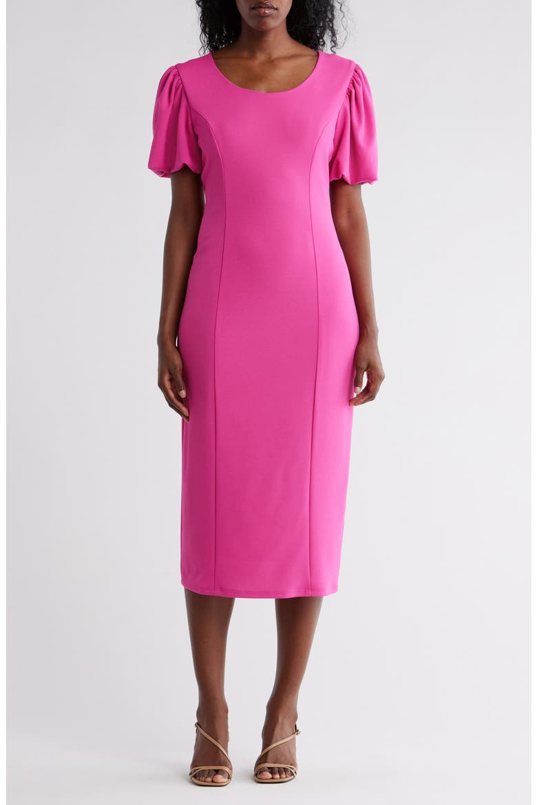 Puff Sleeve Scuba Knit Dress, Main, color, FUCHSIA