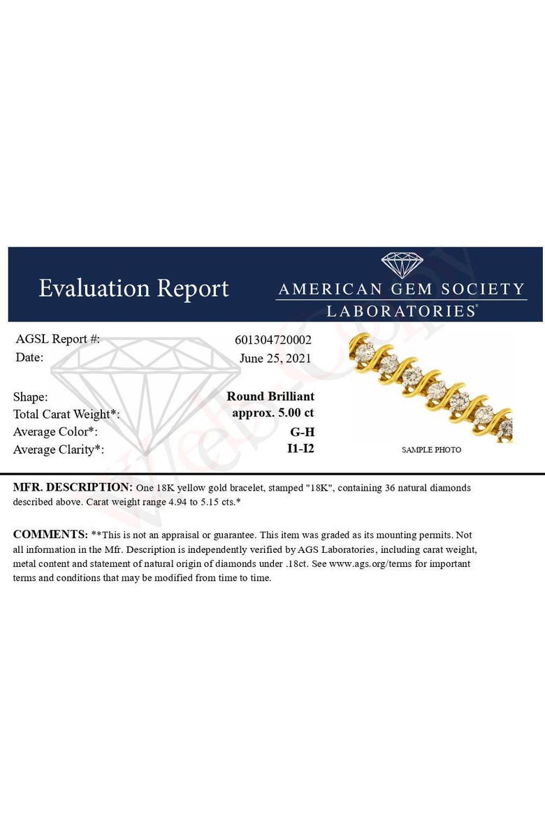 Haus of Brilliance AGS Certified 18K Gold 5.0 Cttw "S" Link Diamond Tennis Bracelet, Alternate, color, Yellow