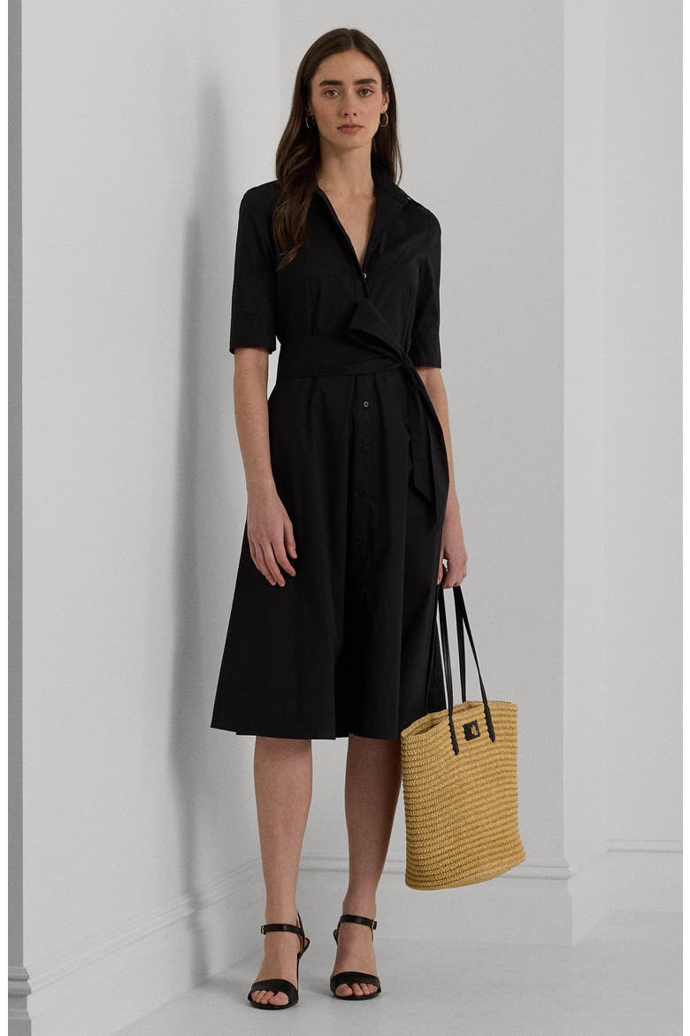 Belted Cotton Blend Shirtdress, Alternate, color, BLACK