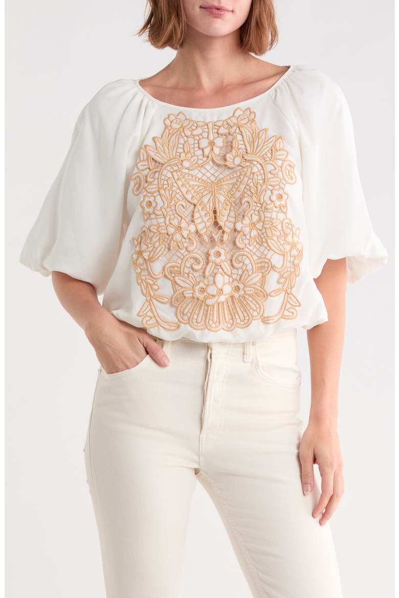 Lenny Crafty Puff Sleeve Top, Main, color, WHITE