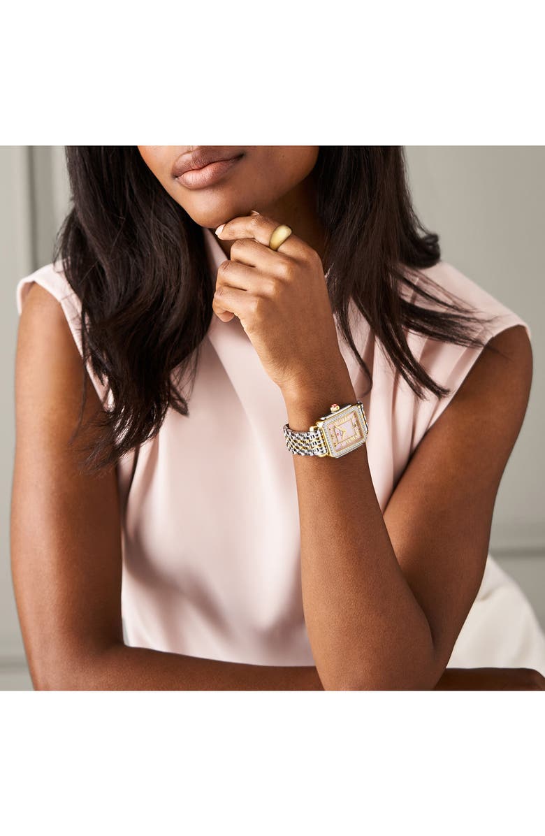 MICHELE Deco Madison Diamond Two-Tone Bracelet Watch, 35mm, Alternate, color, 