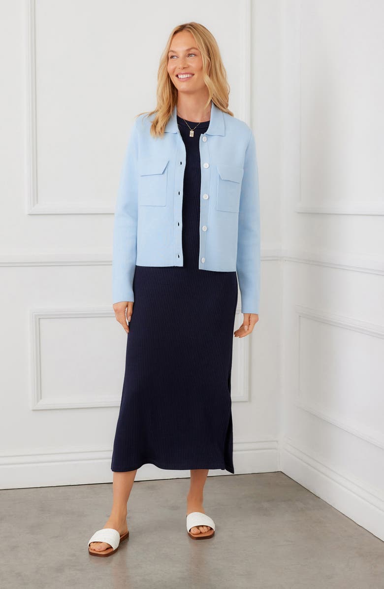 Karen Kane Collared Sweater Jacket, Alternate, color, Blue