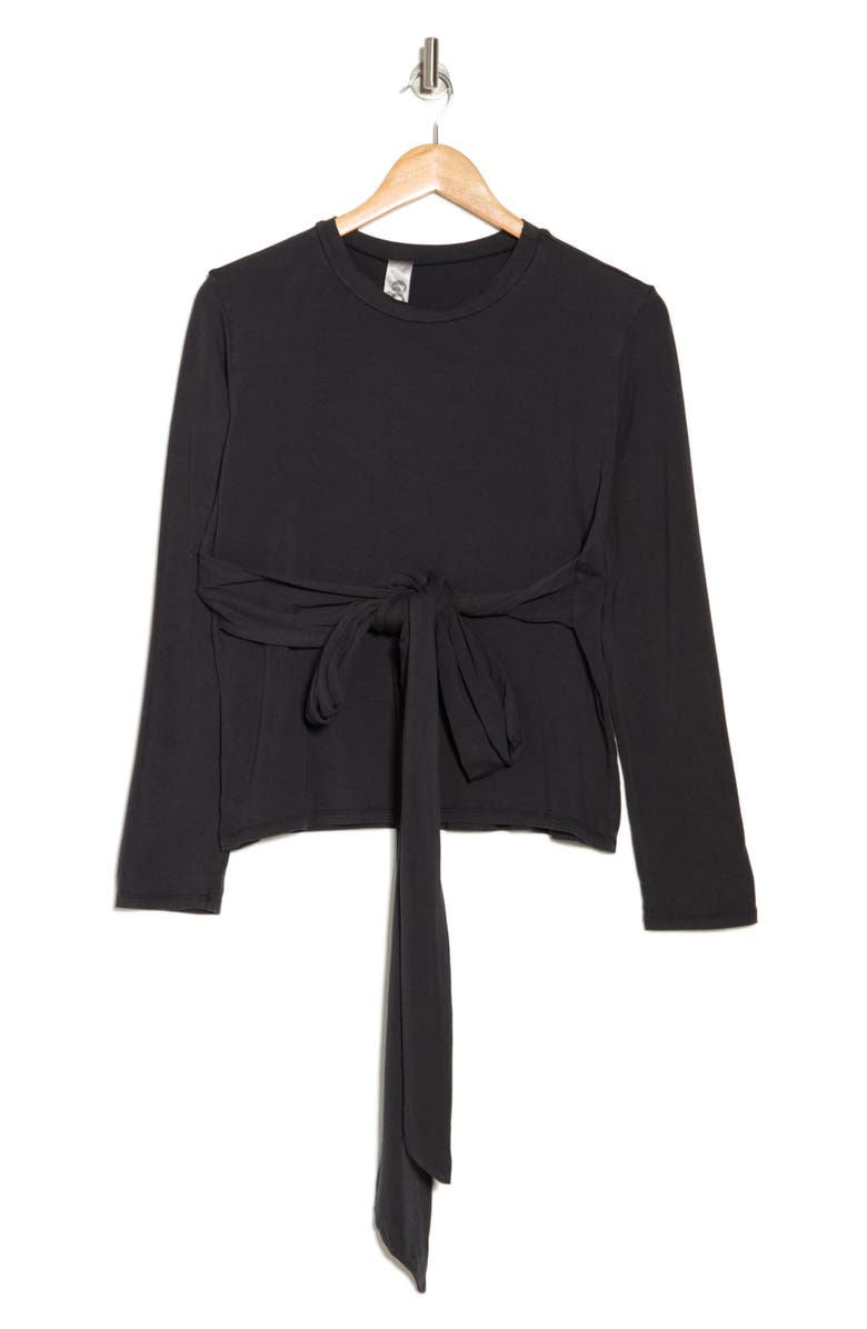 GO COUTURE Tie Front Long Sleeve Knit Top, Alternate, color, Black