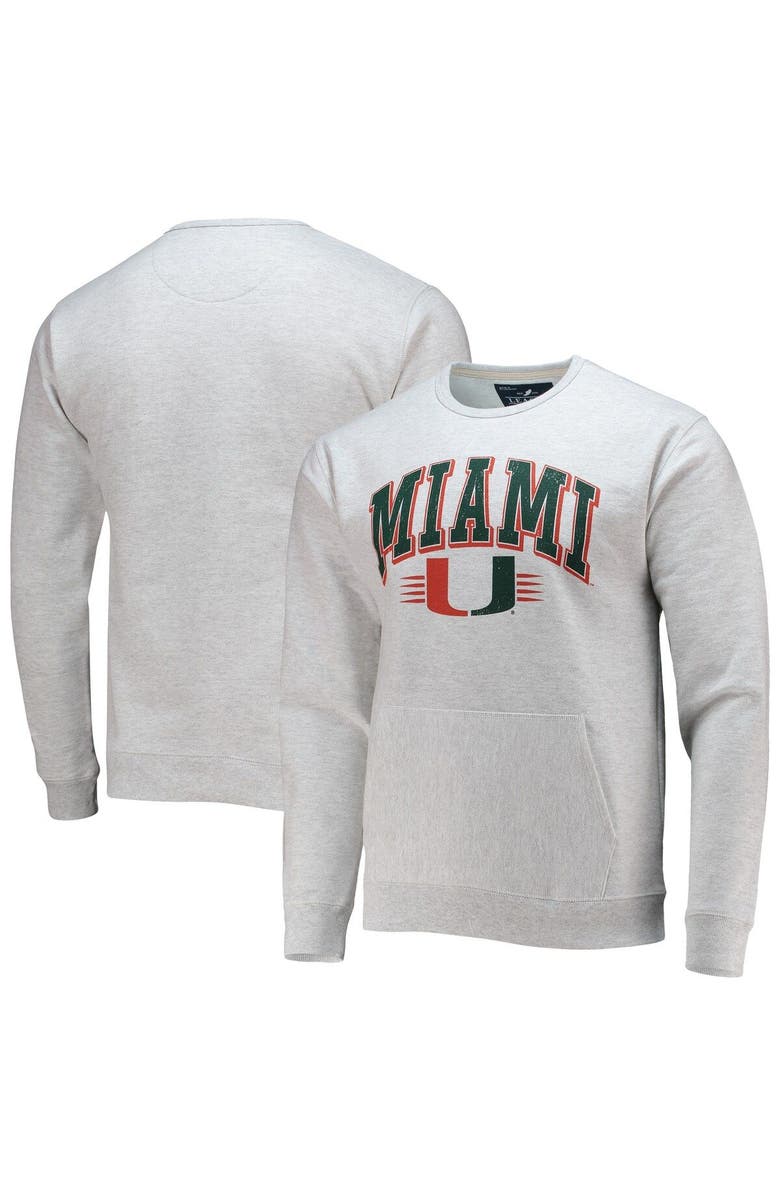 LEAGUE COLLEGIATE WEAR Men's League Collegiate Wear Heathered Gray Miami Hurricanes Upperclassman Pocket Pullover Sweatshirt, Main, color, Heather Gray
