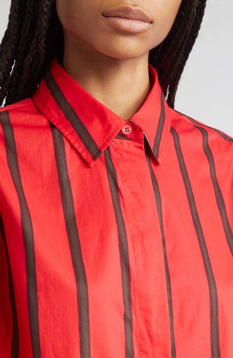 Marimekko Ruoste Puhveli Stripe Cotton Button-Up Shirt, Alternate, color, Red, Dark Brown