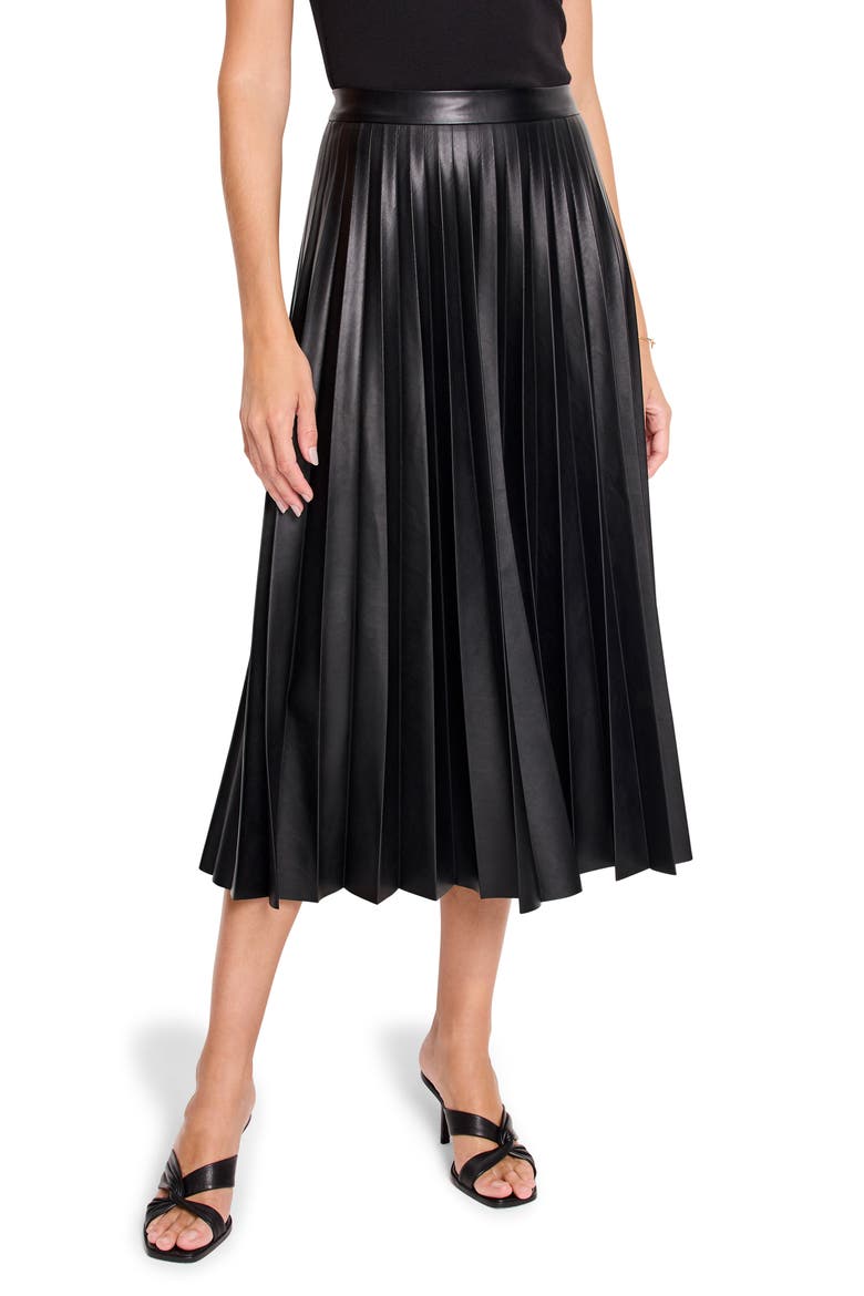 Pleated Faux Leather Skirt, Main, color, BLACK ONYX