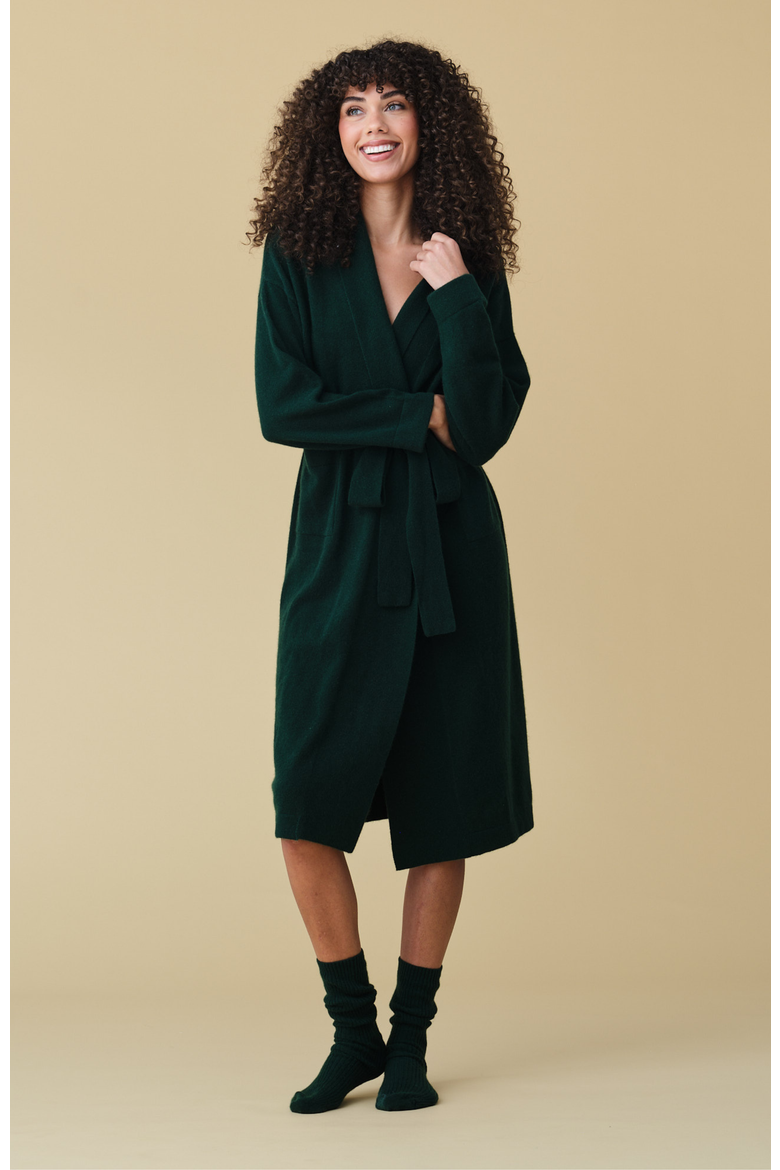Pure Cashmere Long Robe, Alternate, color, Pine Green