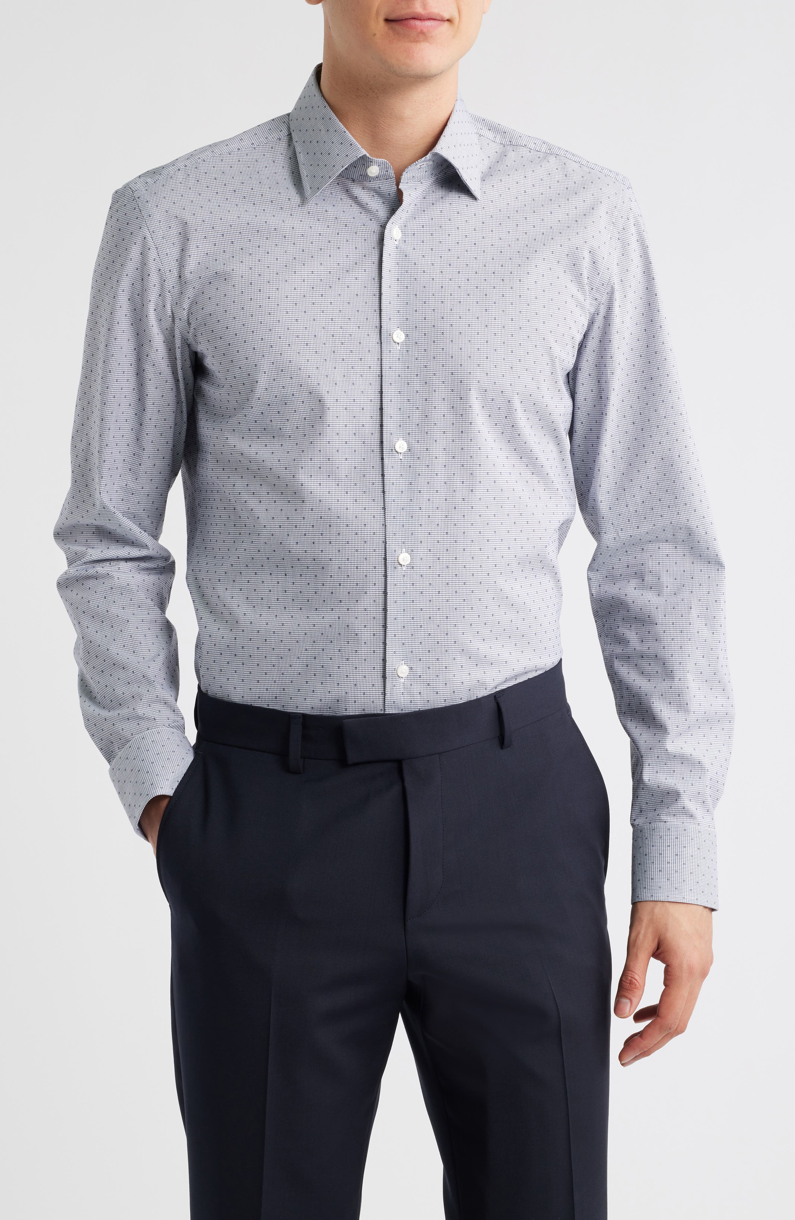 BOSS Hank Kent Slim Fit Performance Stretch Cotton Dress Shirt