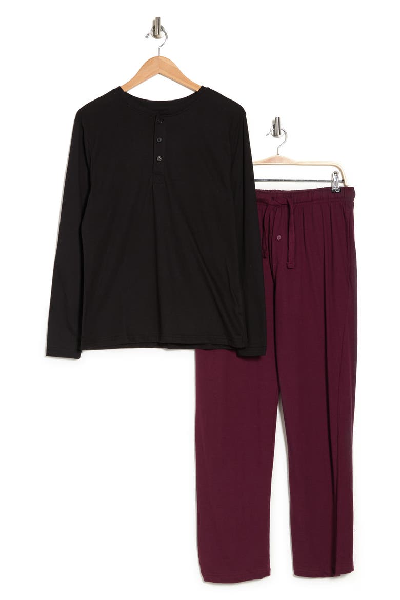 Knit Pajamas, Alternate, color, BLACK WITH BURGUNDY