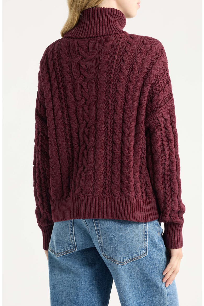 Combed Cable Knit Long Sleeve Turtleneck Sweater, Alternate, color, RED