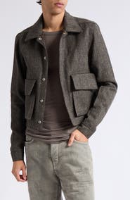 Rick Owens Tower Alice Crop Wool & Linen Blend Twill Jacket