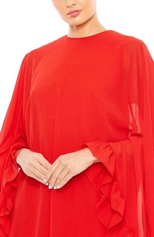 Mac Duggal High Neck Ruffle Hem Cape Mini Dress In Red