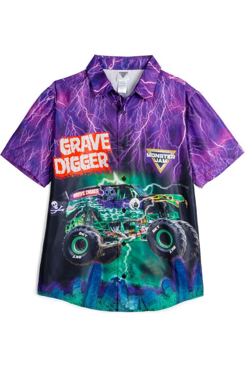 Grave Digger Short Sleeve Button Down Shirt