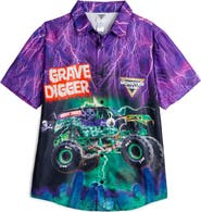 Monster Jam Grave Digger Short Sleeve Button Down Shirt