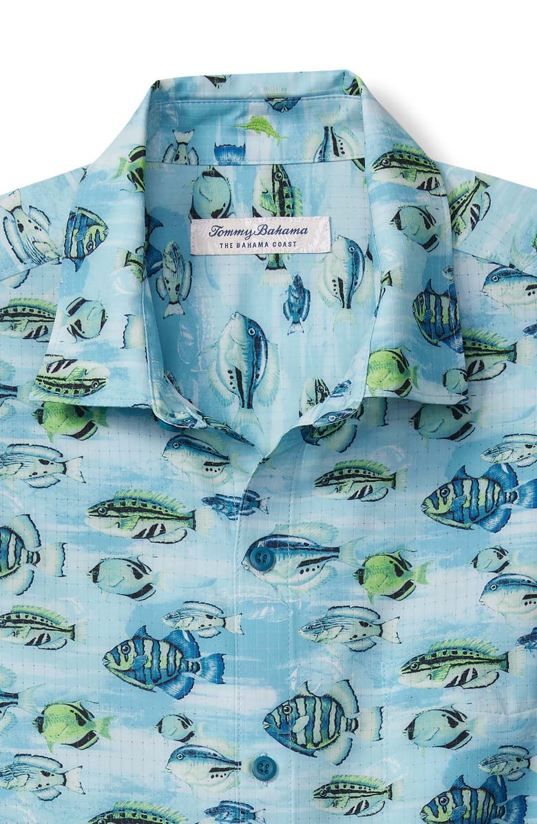 Tommy Bahama Bahama Coast Fintastic IslandZone<sup>®</sup> Short Sleeve Button-Up Shirt, Alternate, color, Tidal Lagoon