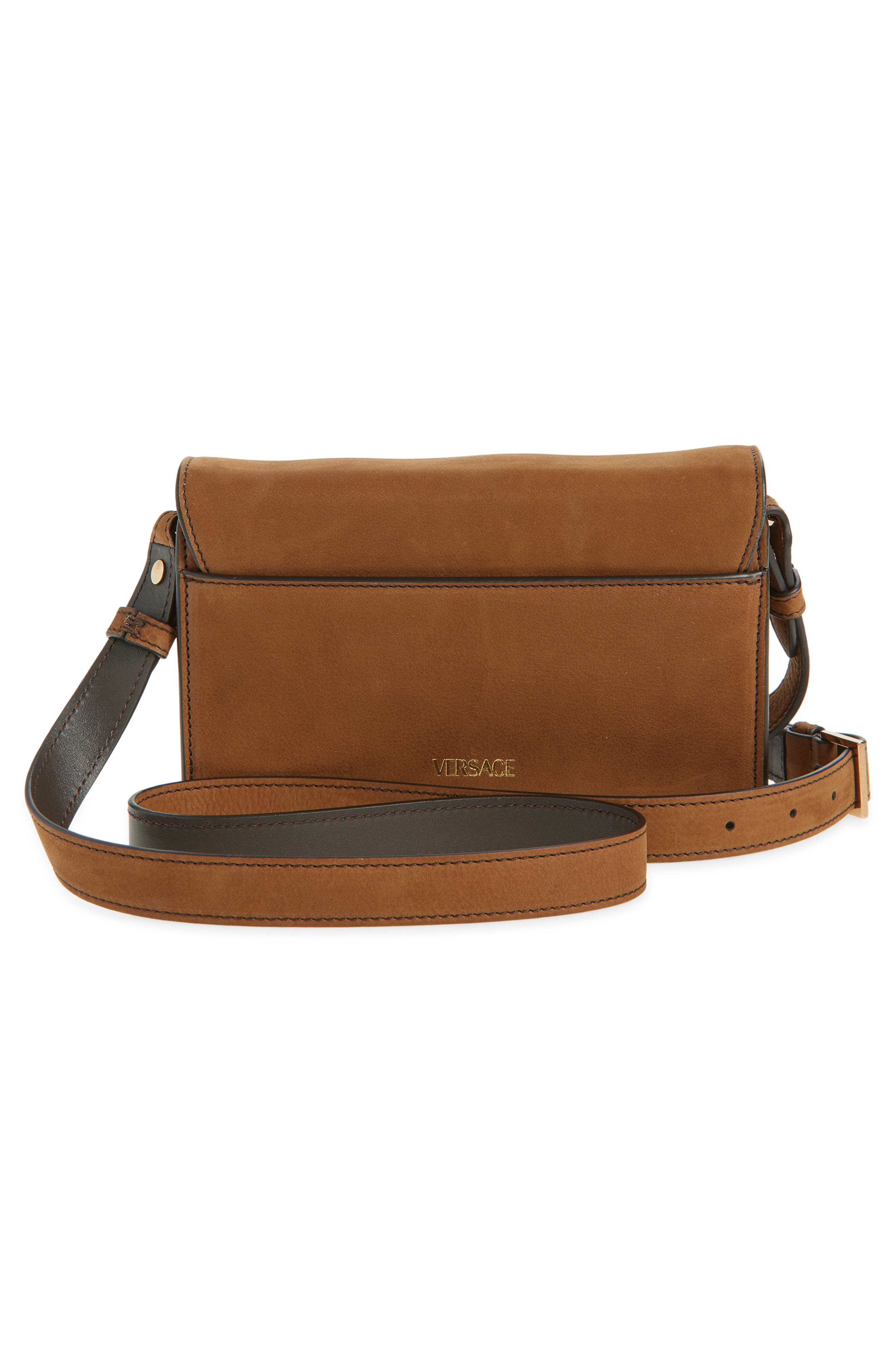 Versace Medusa Leather Crossbody Bag, Alternate, color, Light Brown-Versace Gold