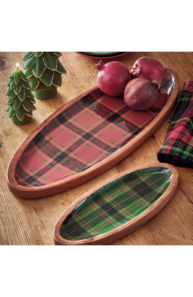 tag Holiday Plaid Wood Enamel Small Serving Platter Green Multi, Alternate, color, Green