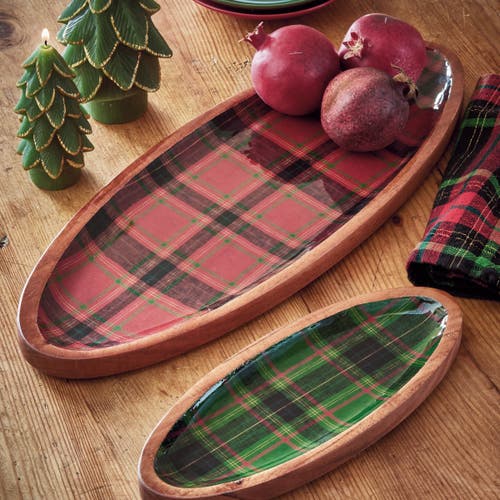 Tag Holiday Plaid Wood Enamel Small Serving Platter Green Multi In Multi