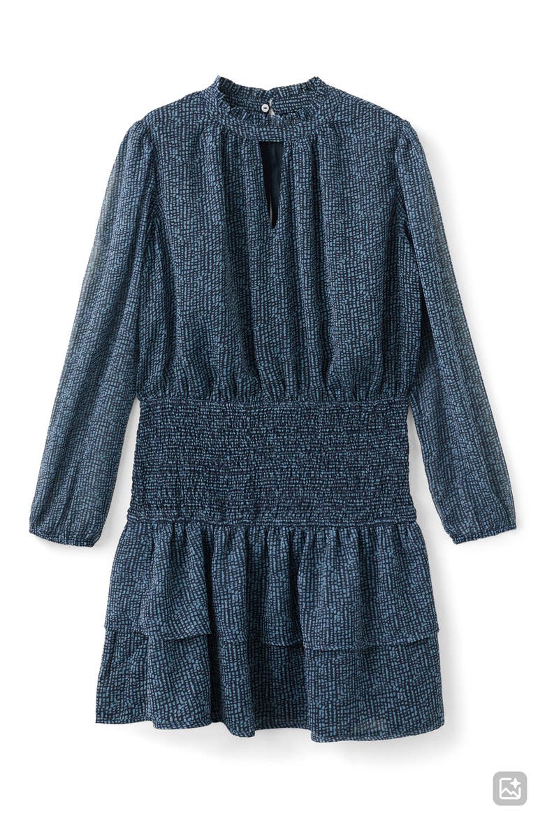 Ruffle Smocked Waist Long Sleeve Dress, Alternate, color, BLUE