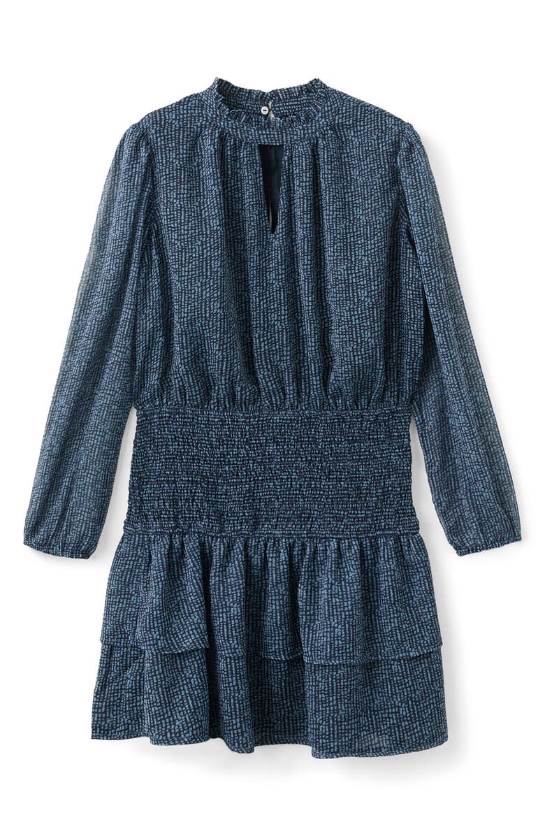 MANGO TEEN Ruffle Smocked Waist Long Sleeve Dress, Alternate, color, Blue