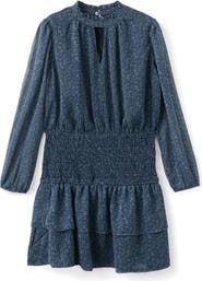 MANGO TEEN Ruffle Smocked Waist Long Sleeve Dress