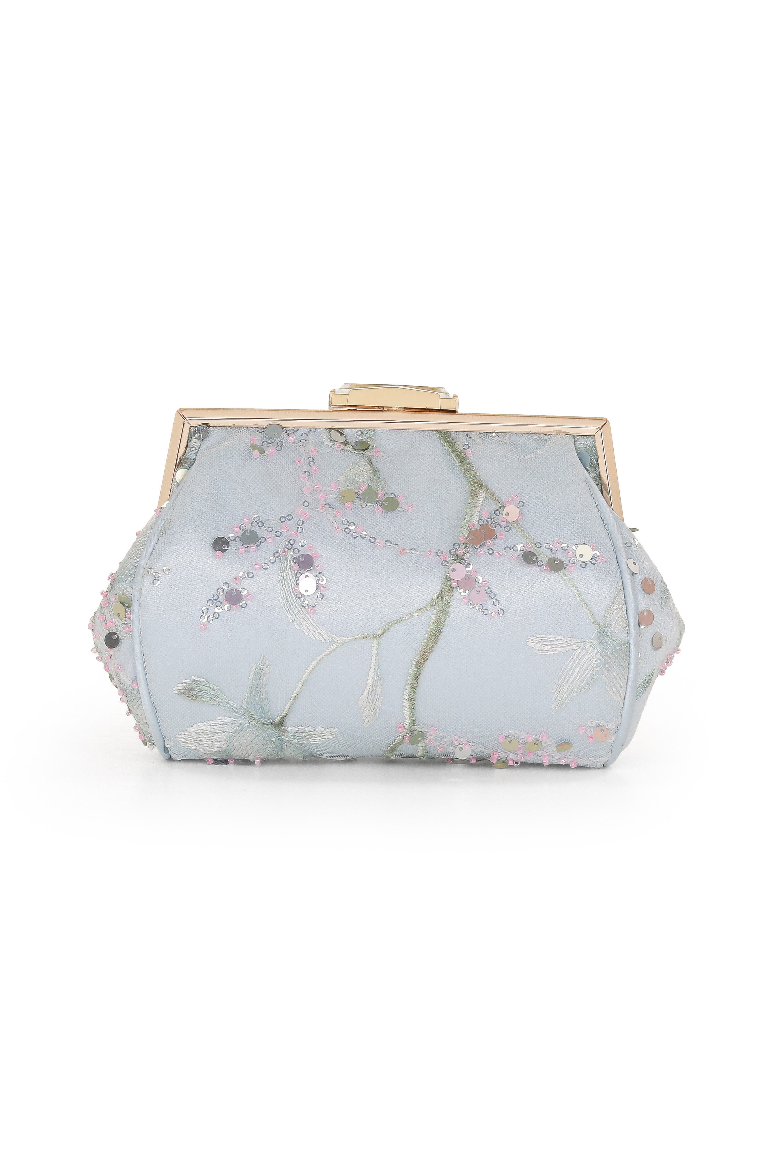 Jewel Badgley Mischka Iris Floral Embroidered and Sequin Signature Pouch Clutch, Alternate, color, Blue