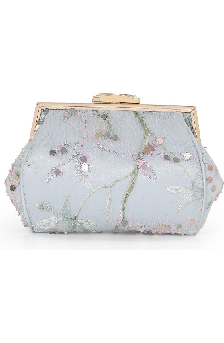 Jewel Badgley Mischka Iris Floral Embroidered and Sequin Signature Pouch Clutch, Alternate, color, Blue
