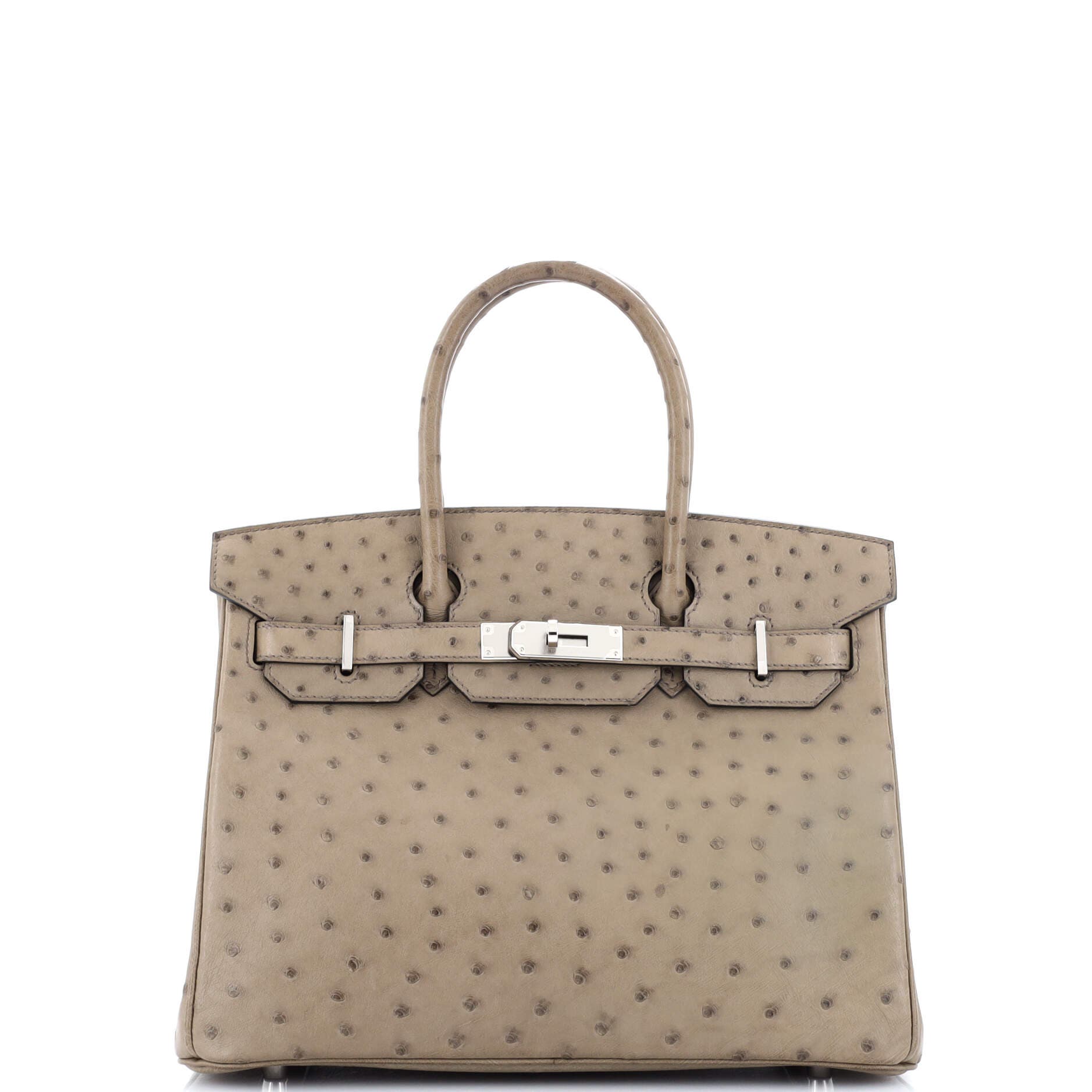 Pre-Owned Hermes Birkin Handbag Brown Ostrich with Palladium Hardware 30, Main, color, 